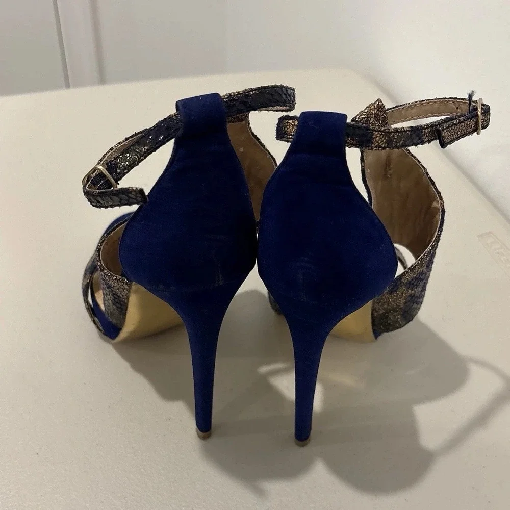 Bebe | Cobalt Blue Metallic Strappy Stiletto Heels Size 9 Y2K Night Out